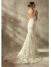 Beaded Boat Neck Ivory Lace V Back Wedding Dress